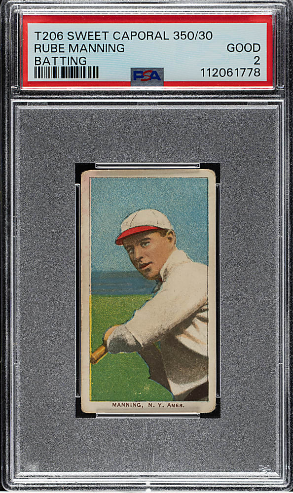 1909-1911 T206 White Border Rube Manning Batting PSA GOOD 2