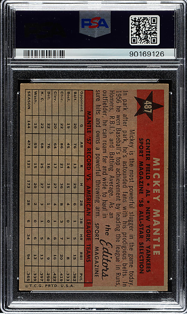 1958 Topps #487 Mickey Mantle All-Star PSA EX-MT 6