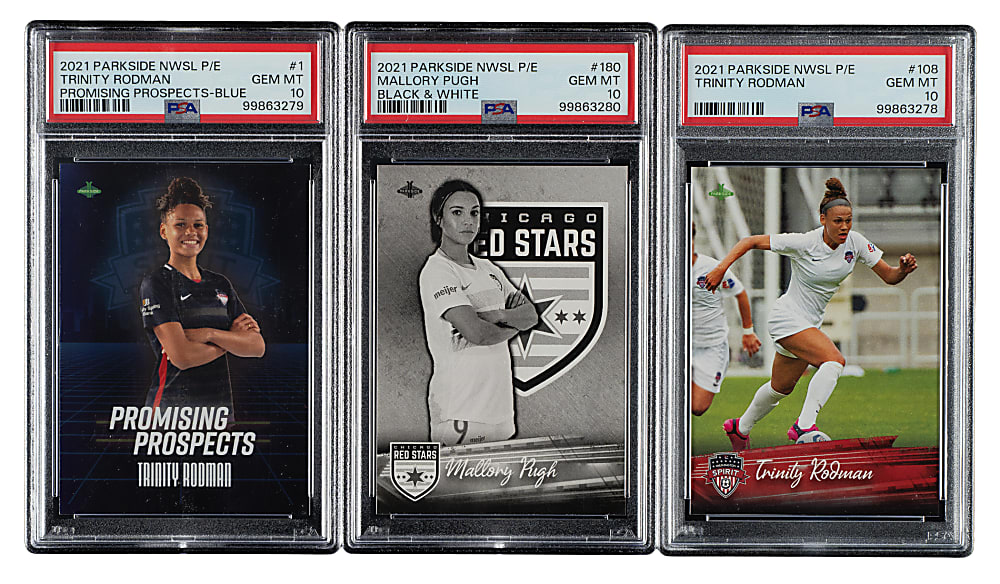 2021 Parkside NWSL Premier Edition Soccer PSA GEM MINT 10 Trio: Mallory Pugh and Trinity Rodman