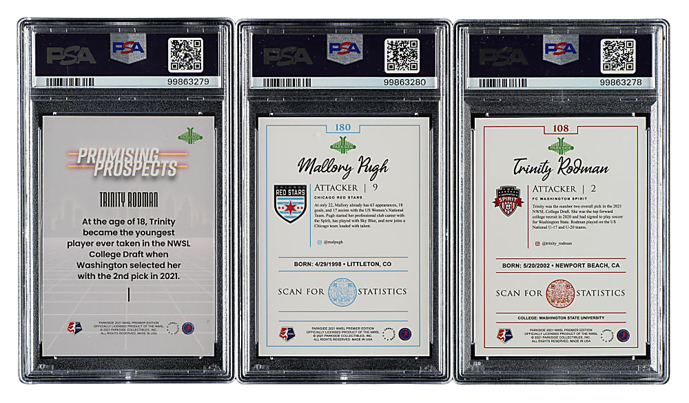 2021 Parkside NWSL Premier Edition Soccer PSA GEM MINT 10 Trio: Mallory Pugh and Trinity Rodman