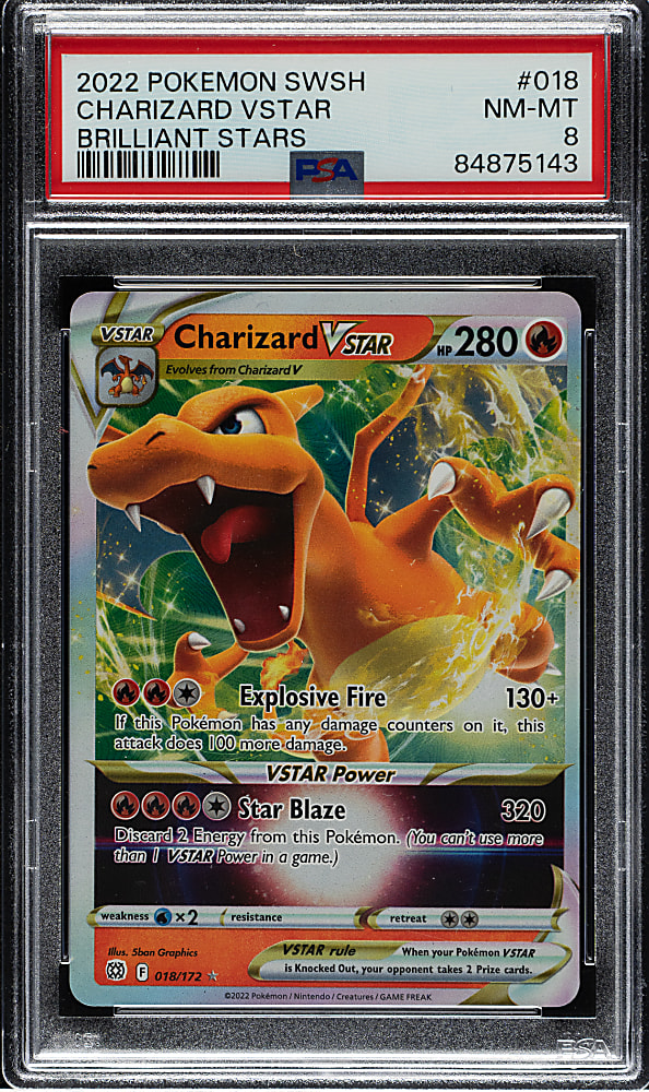 2022 Pokemon Sword & Shield Brilliant Stars #018 Charizard VSTAR PSA NM-MT 8