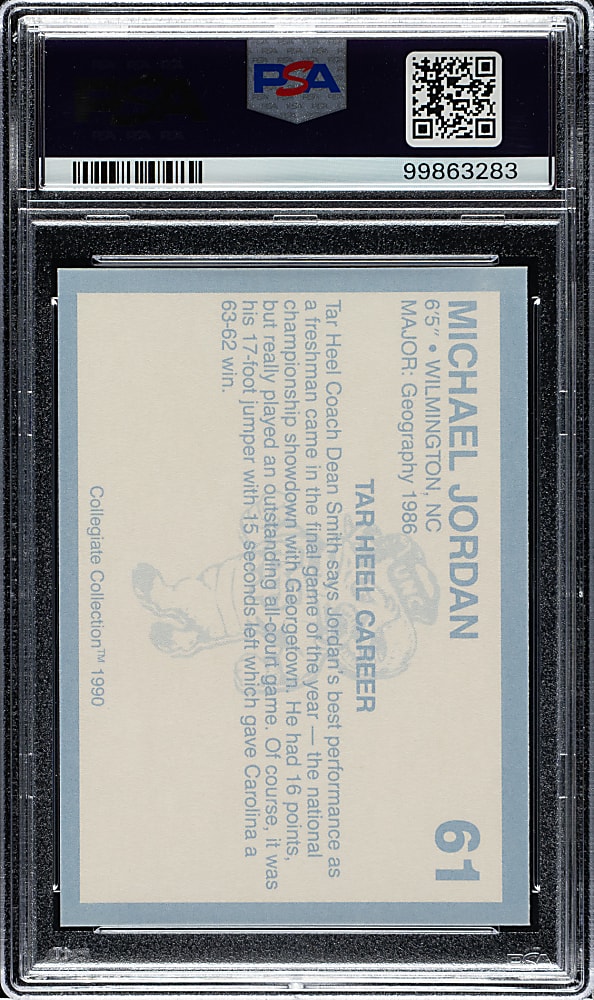 1990 North Carolina Collegiate Collection Basketball #61 Michael Jordan PSA GEM MINT 10