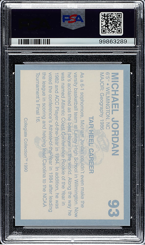 1990 North Carolina Collegiate Collection Basketball #93 Michael Jordan PSA GEM MINT 10