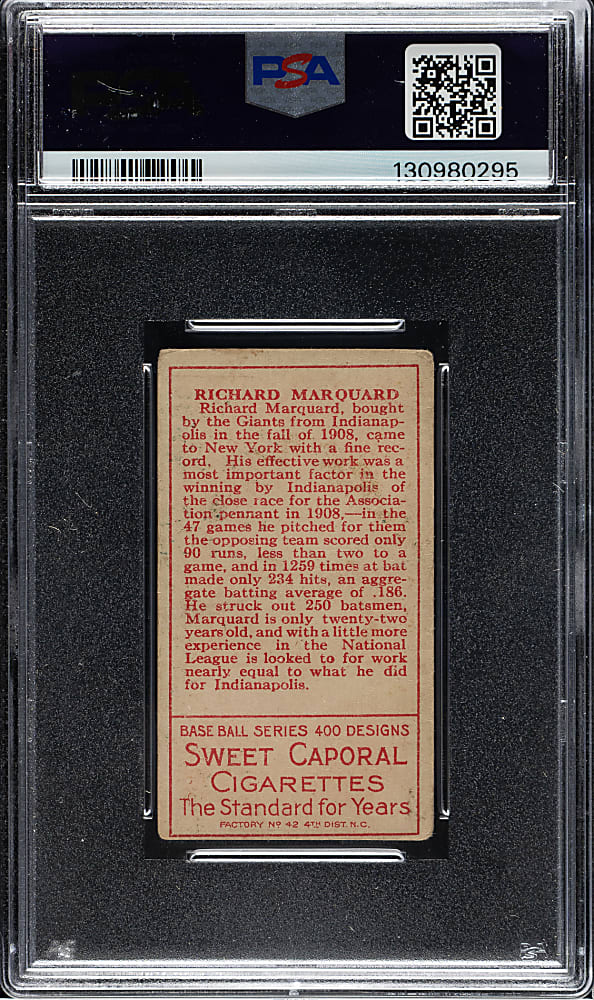 1911 T205 Gold Border Rube Marquard PSA POOR 1
