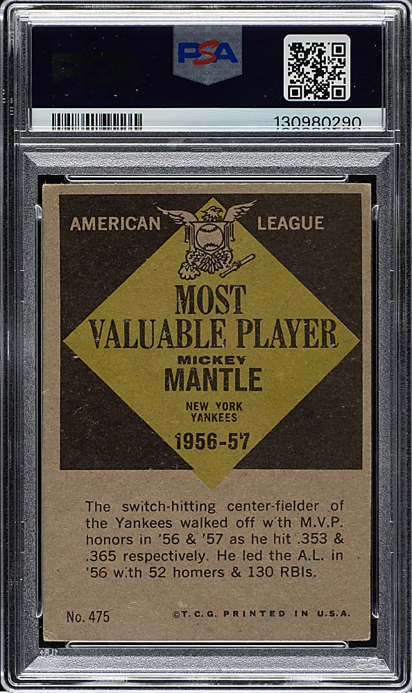 1961 Topps #475 Mickey Mantle MVP PSA GOOD 2