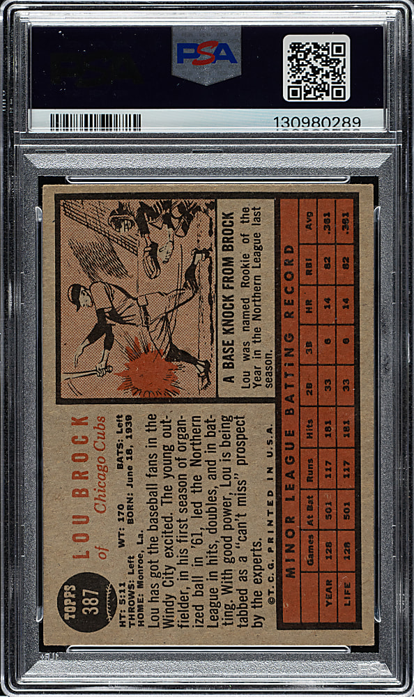 1962 Topps #387 Lou Brock Rookie PSA VG 3