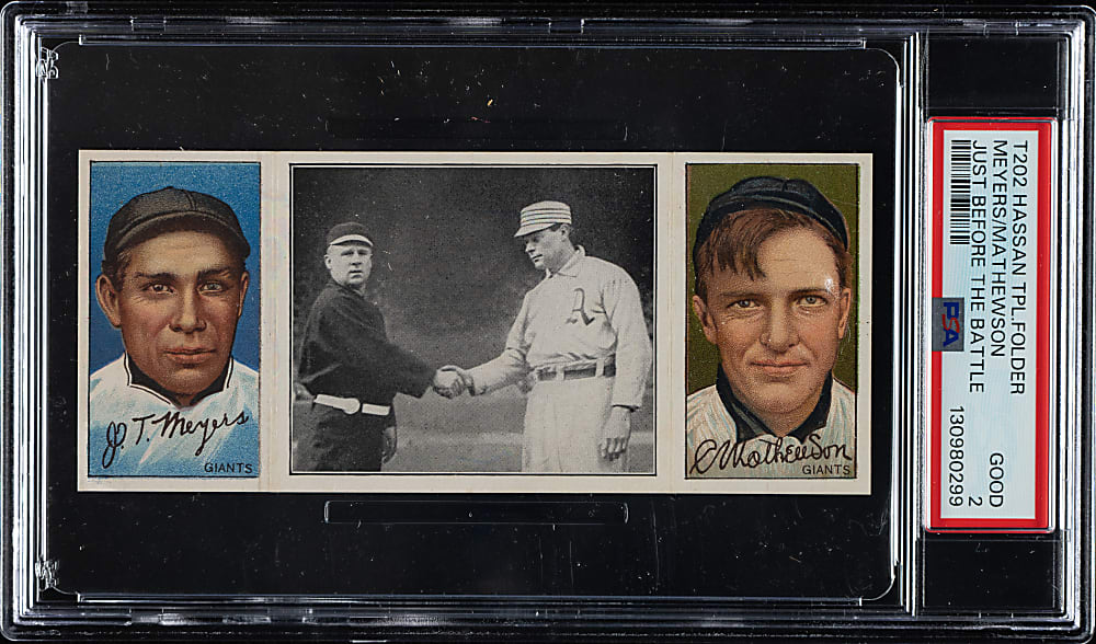 1912 T202 Hassan Triple Folder "Just Before The Battle" Christy Mathewson/Meyers PSA GOOD 2