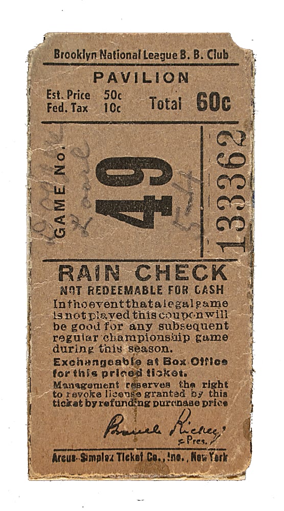 August 2, 1950 Brooklyn Dodgers (vs. Pittsburgh Pirates) Ticket Stub - Jackie Robinson Career Home Run #51