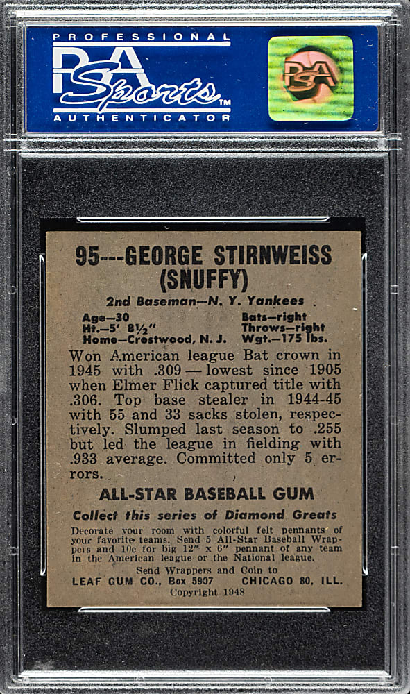 1948-1949 Leaf #95 George Stirnweiss PSA NM 7