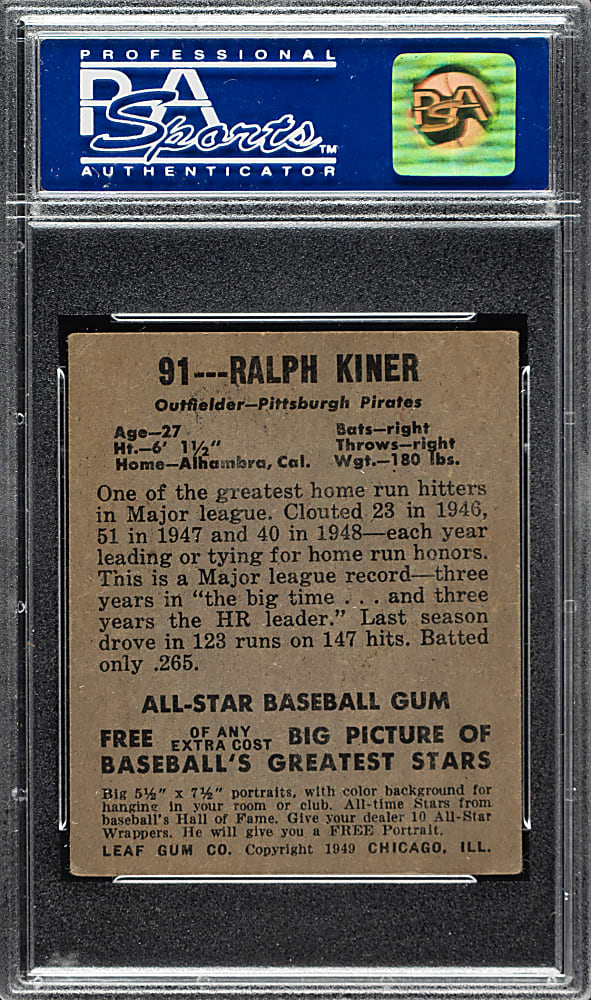 1948-1949 Leaf #91 Ralph Kiner Rookie PSA EX 5