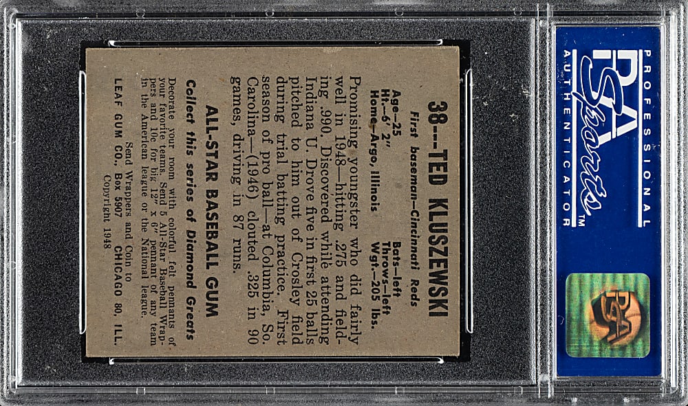 1948-1949 Leaf #38 Ted Kluszewski PSA EX-MT 6
