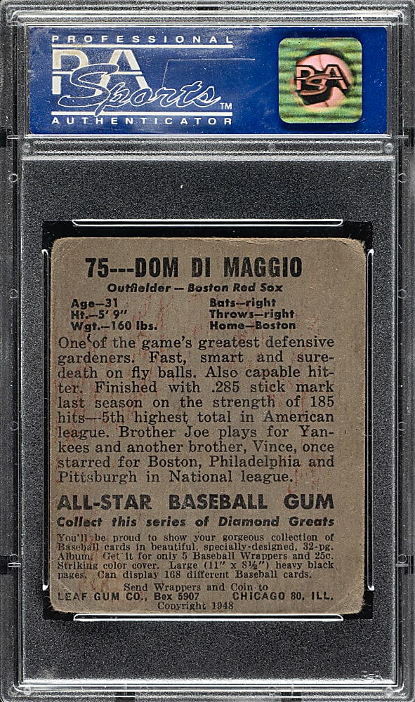 1948-1949 Leaf #75 Dom DiMaggio Short Print PSA GOOD 2