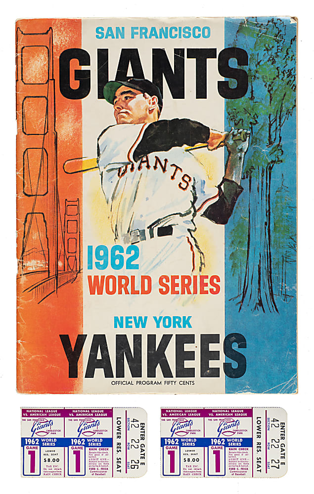 1962 San Francisco Giants (vs. New York Yankees) World Series Program and Game 1 Ticket Stub Trio
