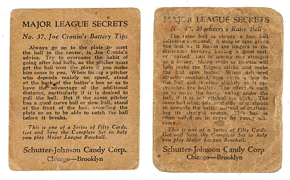 1935 R332 Schutter-Johnson Candy #37 Joe Cronin and #47 Firpo Marberry Pair