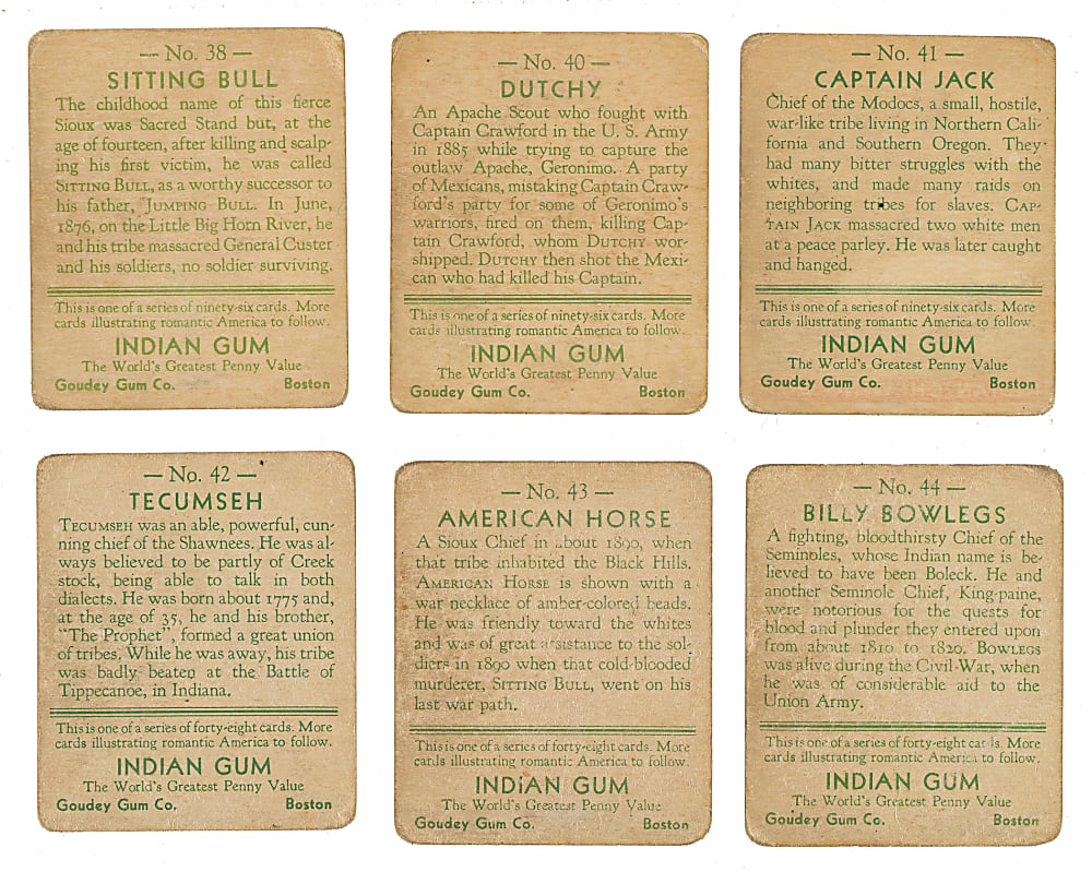 1933 R73 Goudey "Indian Gum" Collection (6) Including Sitting Bull