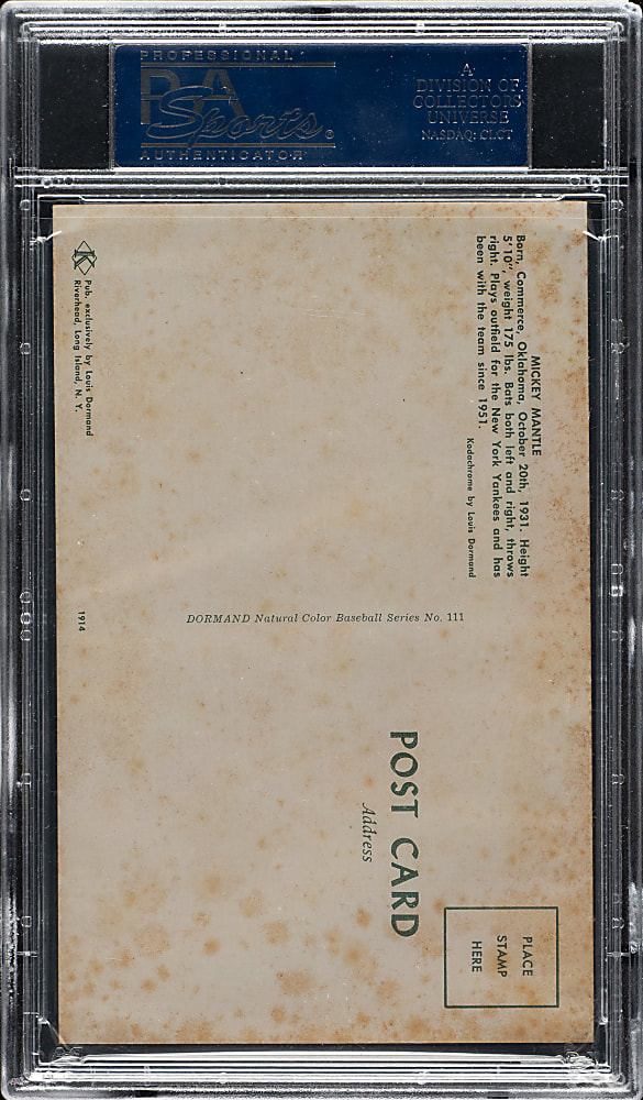 1953-1955 Dormand Postcard Mickey Mantle Bat on Shoulder PSA VG-EX 4