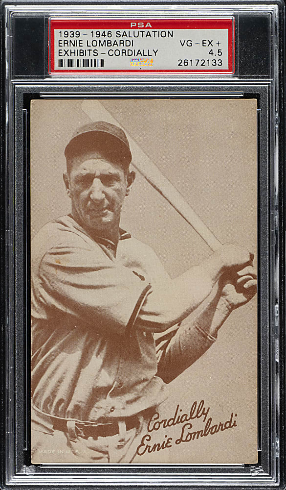 1939-1946 W462 Salutation Exhibits Ernie Lombardi PSA VG-EX+ 4.5