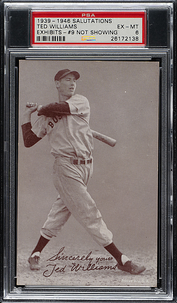 1939-1946 W462 Salutation Exhibits Ted Williams #9 Not Showing Variation PSA EX-MT 6