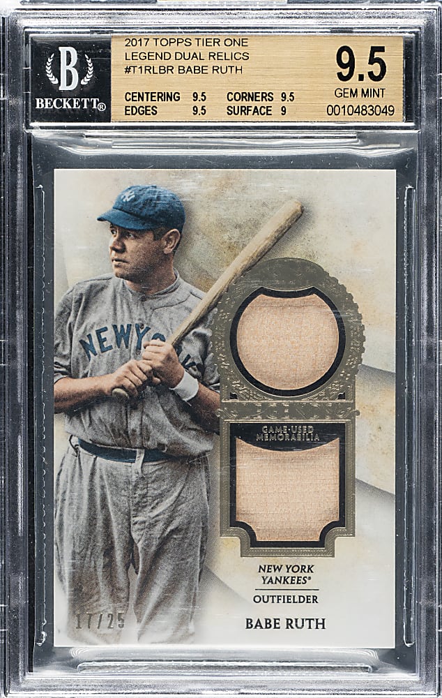2017 Topps Tier One Legends Dual Relics #T1RL-BR Babe Ruth #17/25 BGS GEM MINT 9.5