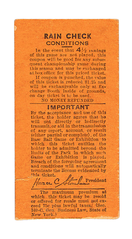 August 5, 1952 New York Giants (vs. Brooklyn Dodgers) Ticket Stub - Gil Hodges Grand Slam