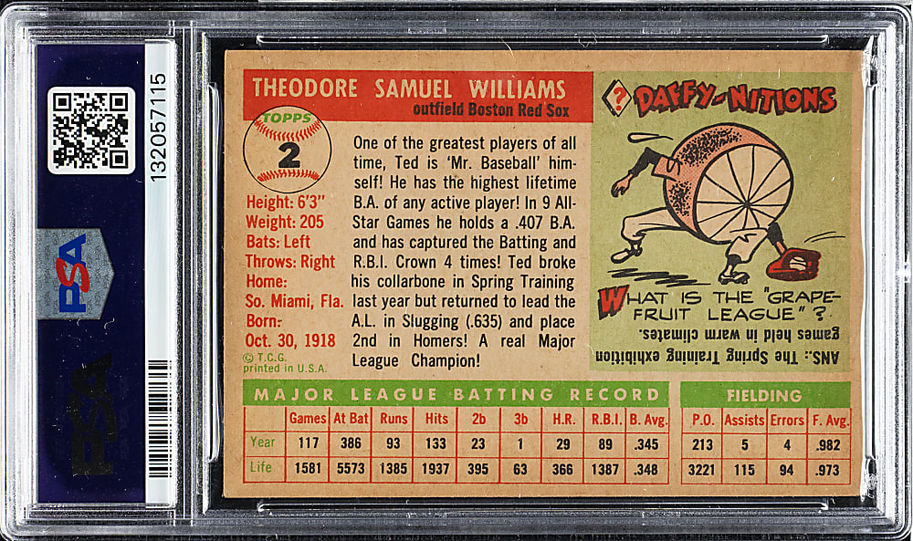 1955 Topps #2 Ted Williams PSA VG-EX 4