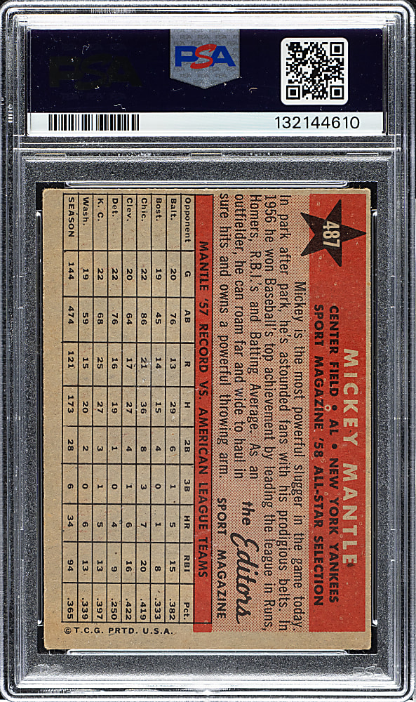 1958 Topps #487 Mickey Mantle All-Star PSA VG-EX 4