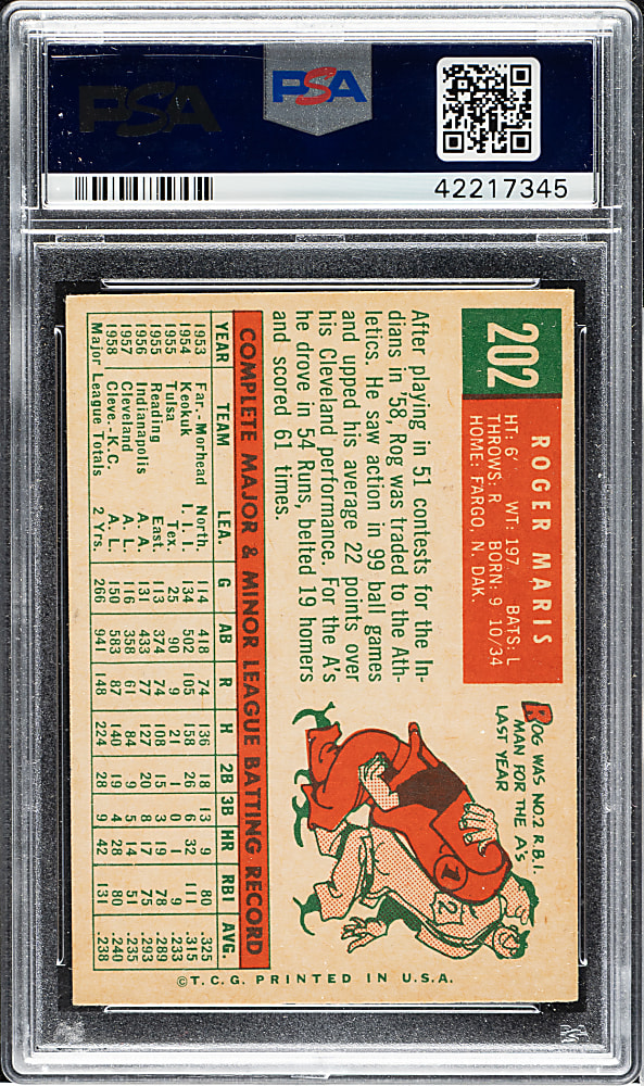 1959 Topps #202 Roger Maris PSA EX-MT 6