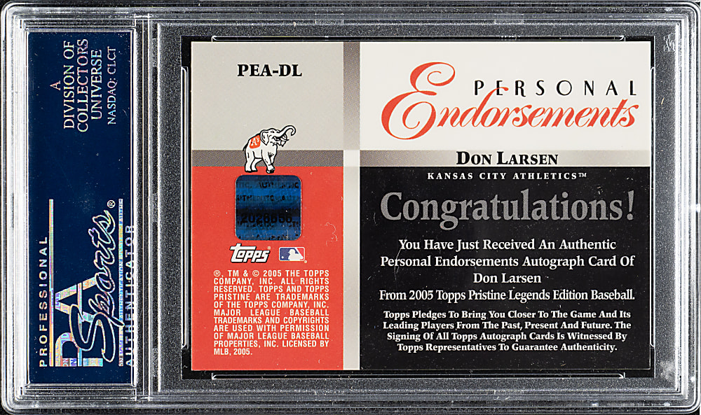 2005 Topps Pristine Legends Personal Endorsements #PEA-DL Don Larsen PSA NM-MT 8