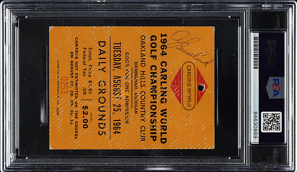1964 Golf Greats Multi-Signed World Golf Championship Ticket with Jack Nicklaus and Arnold Palmer - PSA/DNA