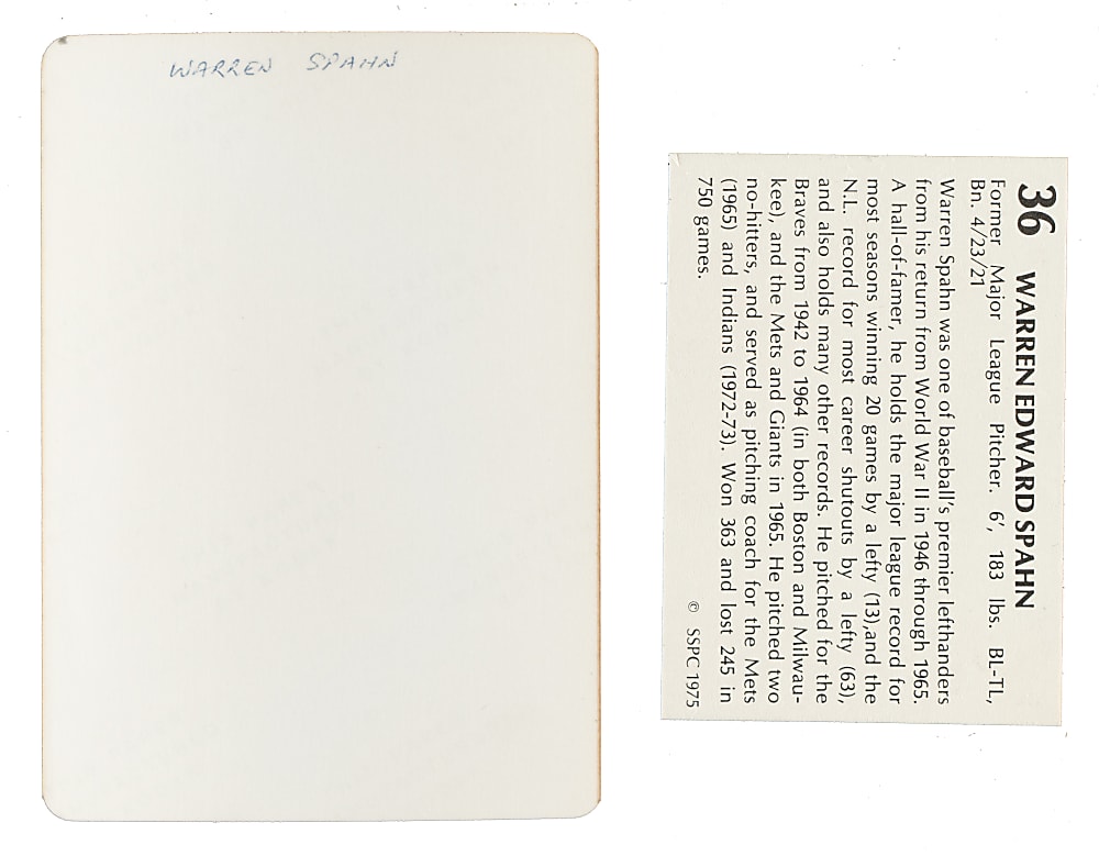 Circa 1975 Warren Spahn Original Photograph - Image Used for 1975 SSPC Card