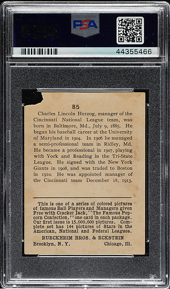 1914 E145 Cracker Jack #85 Charlie Herzog PSA POOR 1