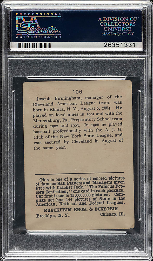 1914 E145 Cracker Jack #106 Joe Birmingham PSA GOOD+ 2.5