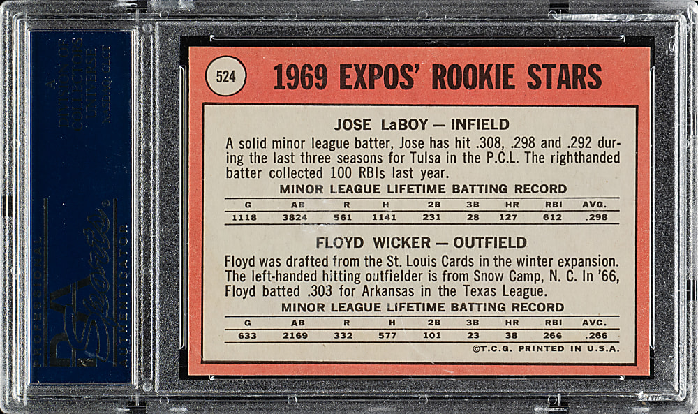 1969 Topps #524 Jose Laboy/Floyd Wicker Rookie PSA GEM MINT 10