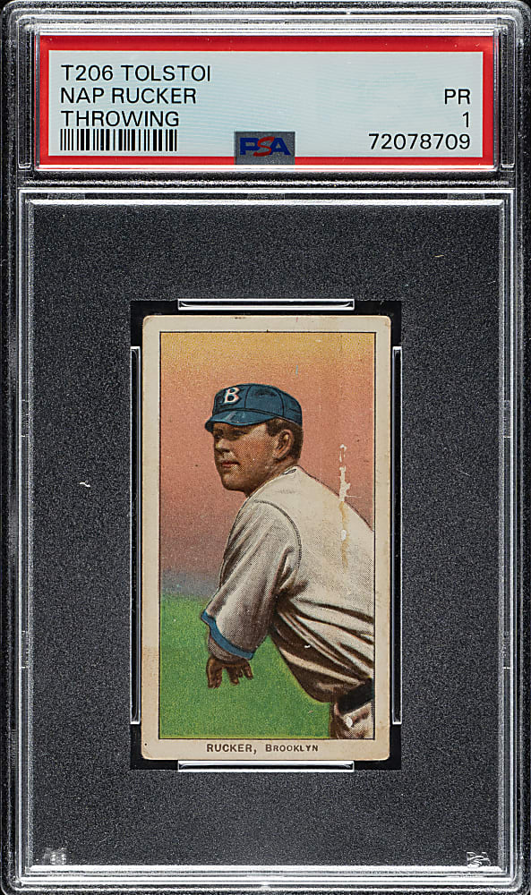 1909-1911 T206 White Border Nap Rucker Throwing PSA POOR 1 - Tolstoi Back