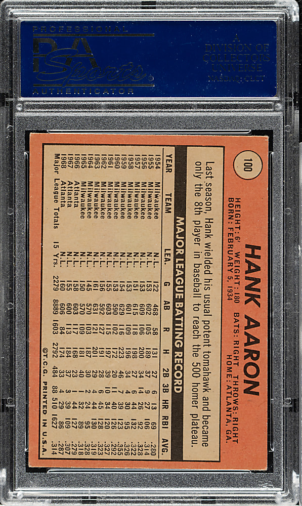 1969 Topps #100 Hank Aaron PSA VG-EX 4