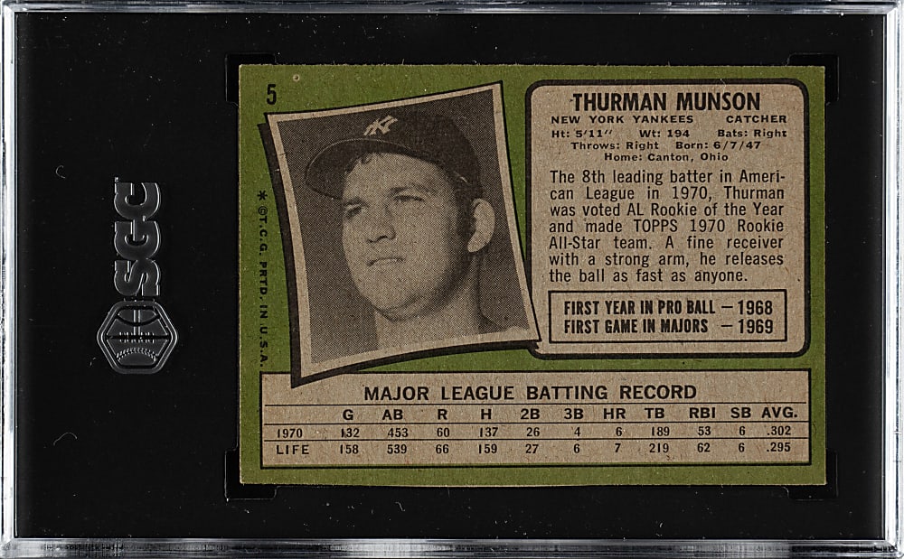 1971 Topps #5 Thurman Munson SGC EX 5
