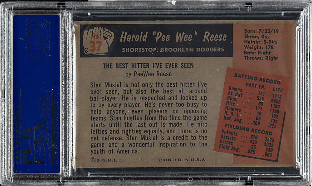1955 Bowman #37 Pee Wee Reese PSA NM-MT 8