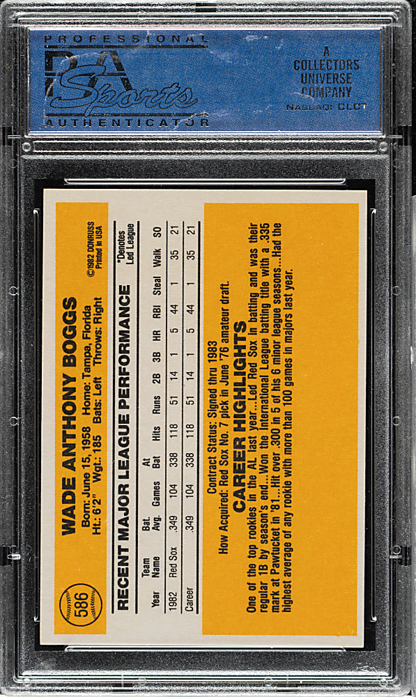1983 Donruss #586 Wade Boggs Rookie PSA GEM MINT 10