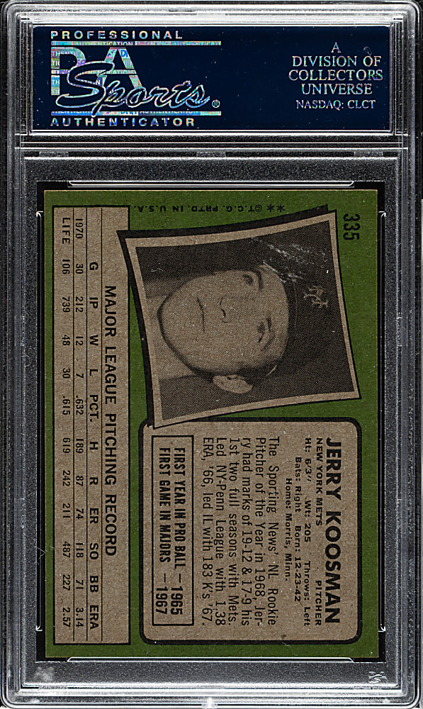 1971 Topps #335 Jerry Koosman PSA MINT 9