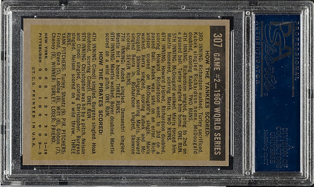 1961 Topps #307 World Series Game 2 Mickey Mantle Slams 2 Homers PSA NM-MT 8