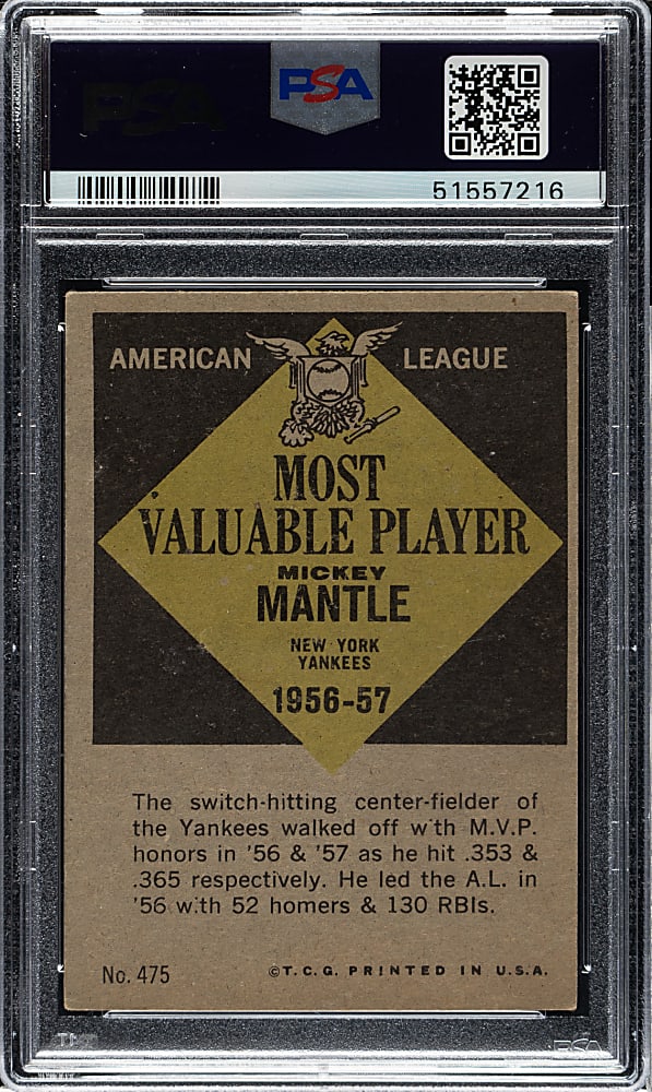 1961 Topps #475 Mickey Mantle MVP PSA VG-EX 4