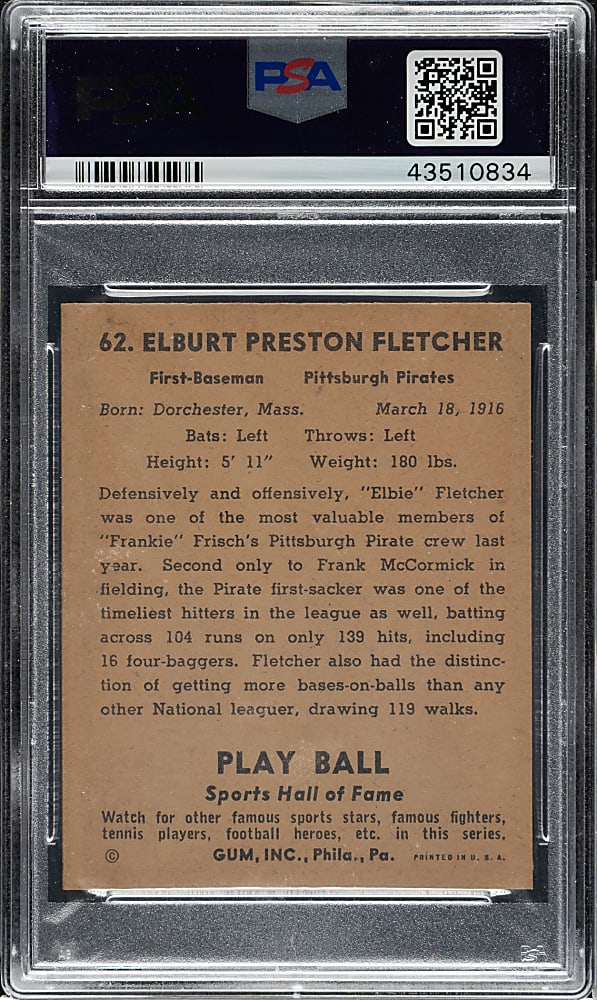 1941 R336 Play Ball #62 Elbie Fletcher PSA NM+ 7.5