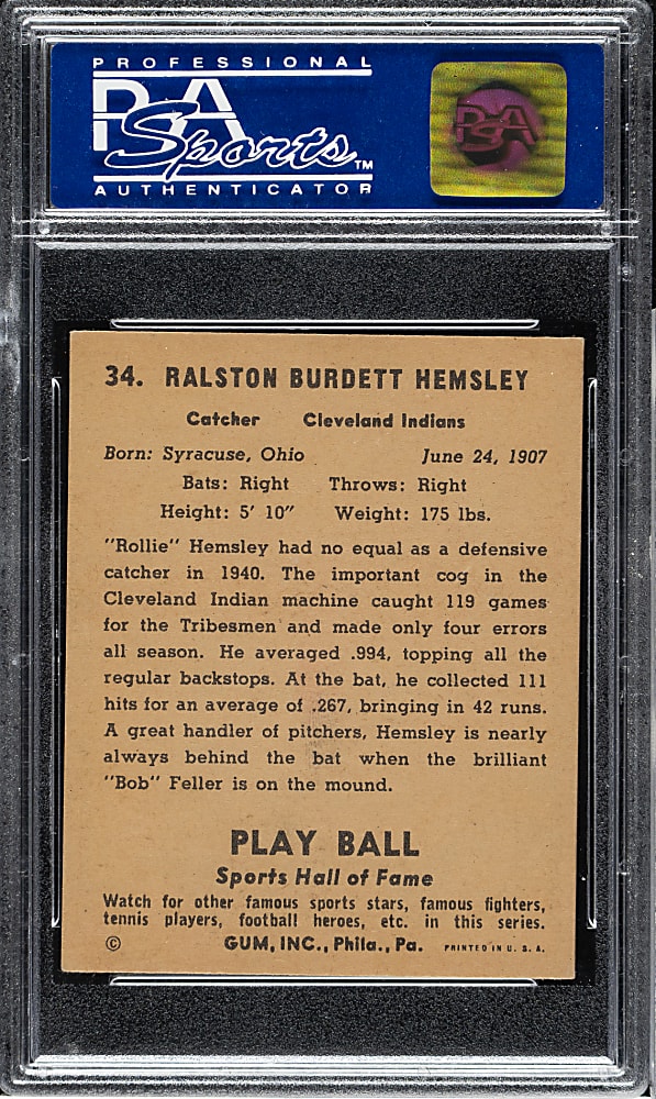 1941 R336 Play Ball #34 Rollie Hemsley PSA NM 7