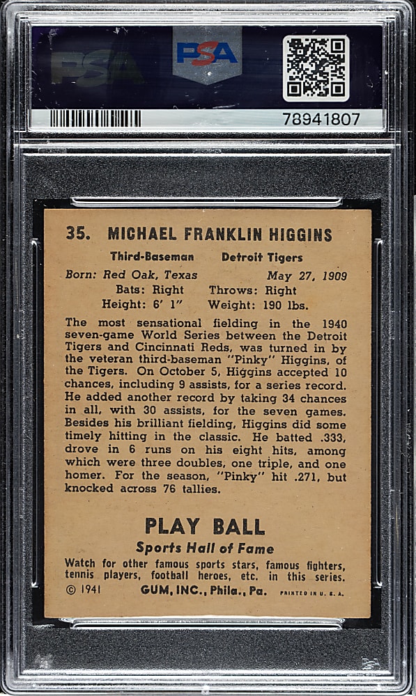 1941 R336 Play Ball #35 Pinky Higgins PSA EX 5