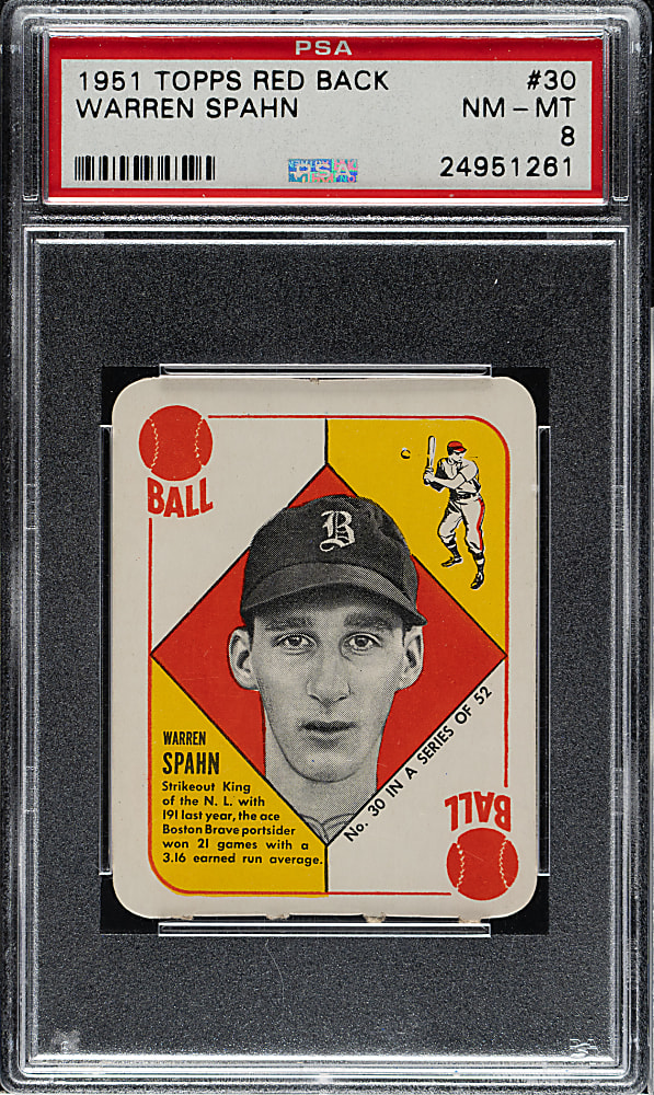 1951 Topps Red Back #30 Warren Spahn PSA NM-MT 8