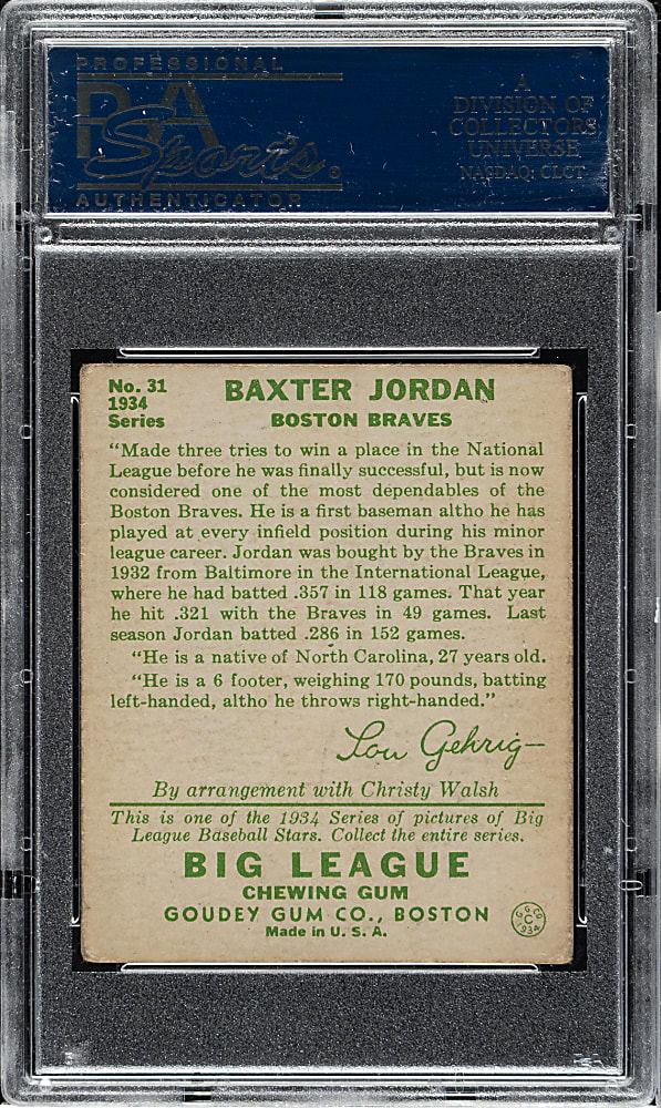 1934 R320 Goudey #31 Baxter Jordan PSA VG-EX 4