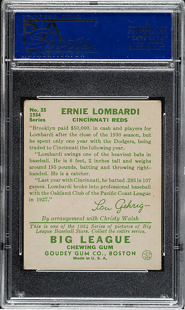 1934 R320 Goudey #35 Ernie Lombardi PSA VG-EX 4