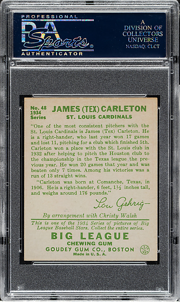 1934 R320 Goudey #48 Tex Carleton PSA EX-MT 6