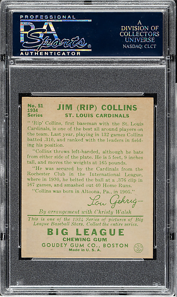 1934 R320 Goudey #51 Rip Collins PSA NM 7