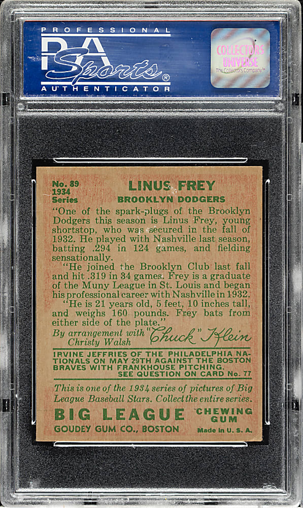 1934 R320 Goudey #89 Linus Frey PSA EX 5